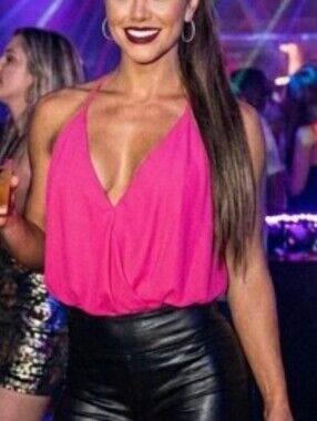 DAVI & DANI Hot Pink Halter Spaghetti Top/Blouse
